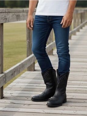 Ariat Men’s Pull On Leather Western Black Blue Cowboy Boots Size 11D Pebbled